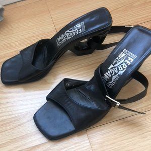 Never-worn Salvatore Ferragamo Black Slide Heel Sandals